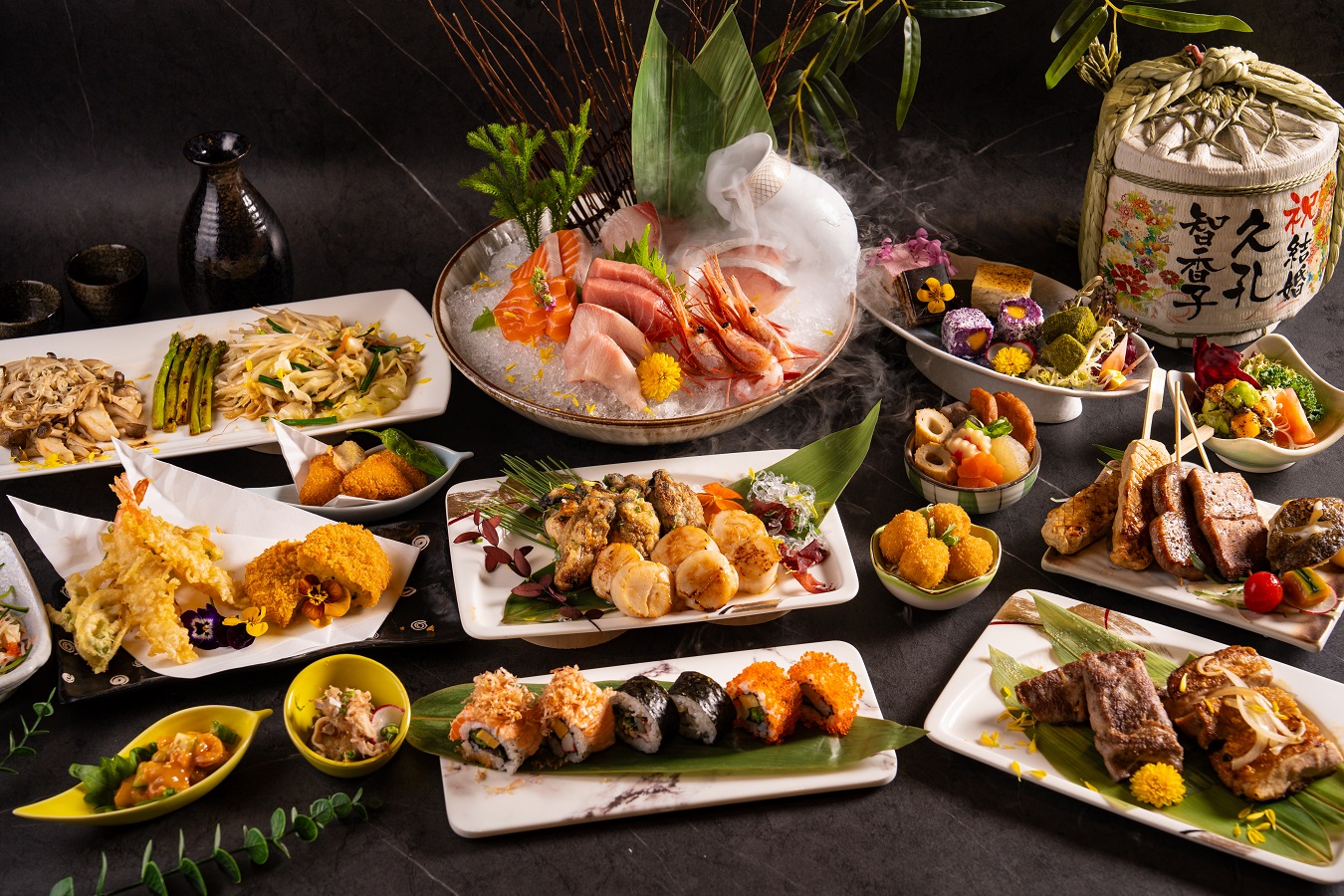 [Special Offer for 4] 38% off on Senzuru Sashimi & Teppanyaki All You Can Eat Dinner with one bottle of  [Tamajiman Junmai Muroka Sake 720ml] (Nov)